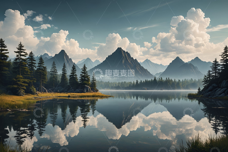 高清大图下载【趣麦麦图】山间湖泊与森林风景