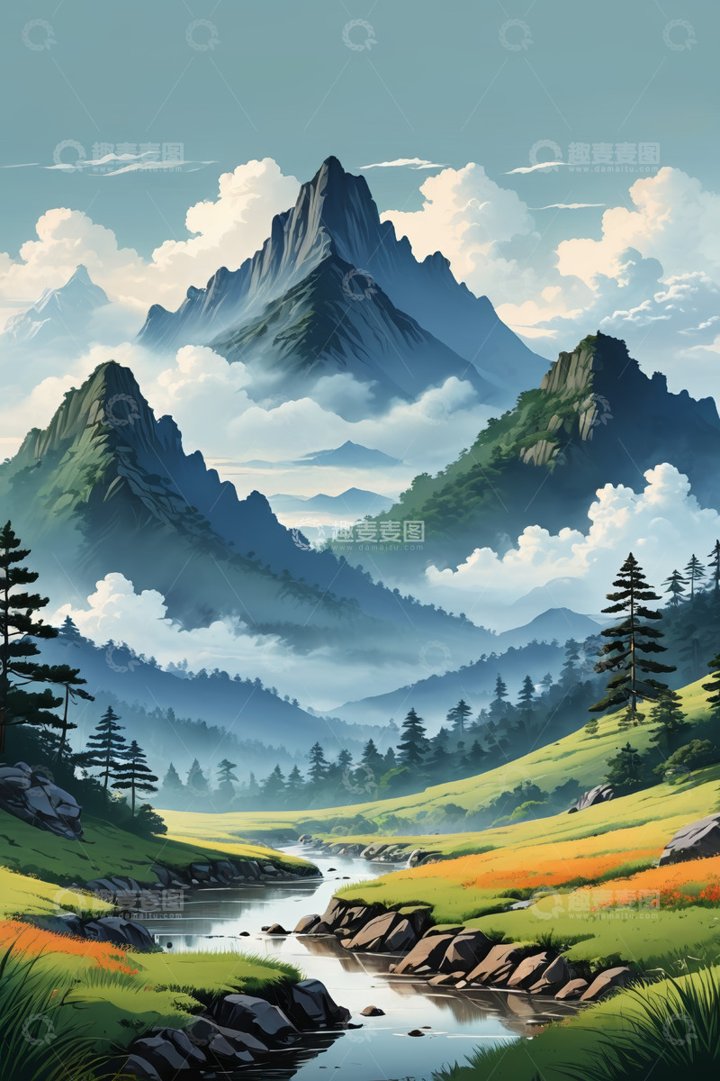 高清大图下载【趣麦麦图】山间河谷自然风光