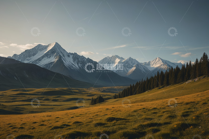 高清大图下载【趣麦麦图】草原与雪山的自然风光