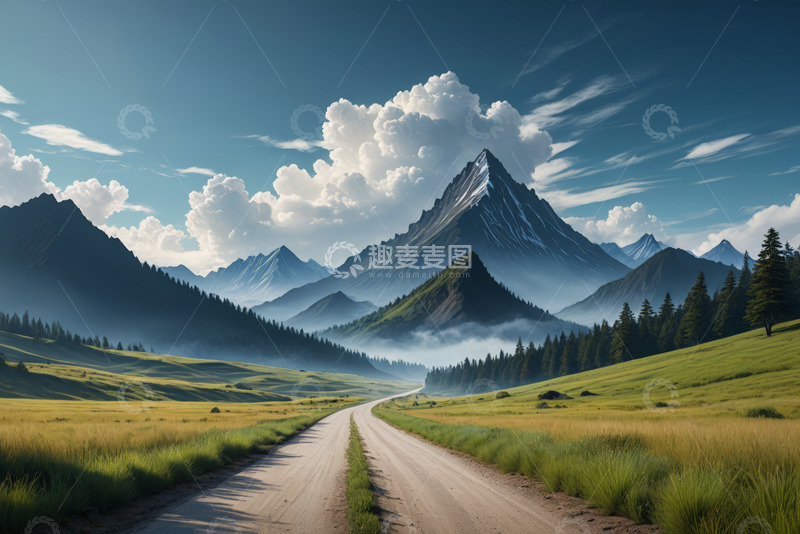 高清大图下载【趣麦麦图】山间草原中的蜿蜒道路