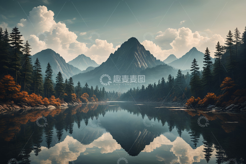 高清大图下载【趣麦麦图】山林湖泊自然风光全景
