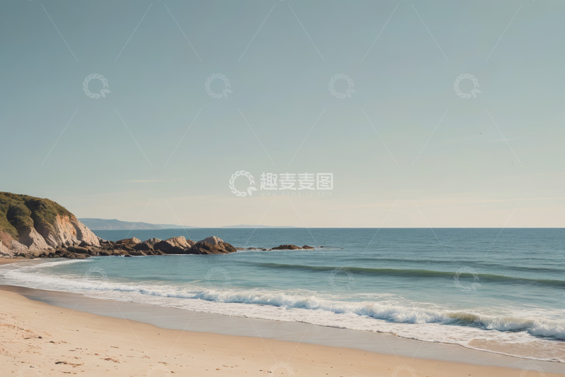 高清大图下载【趣麦麦图】宁静海滩与海浪的自然景观