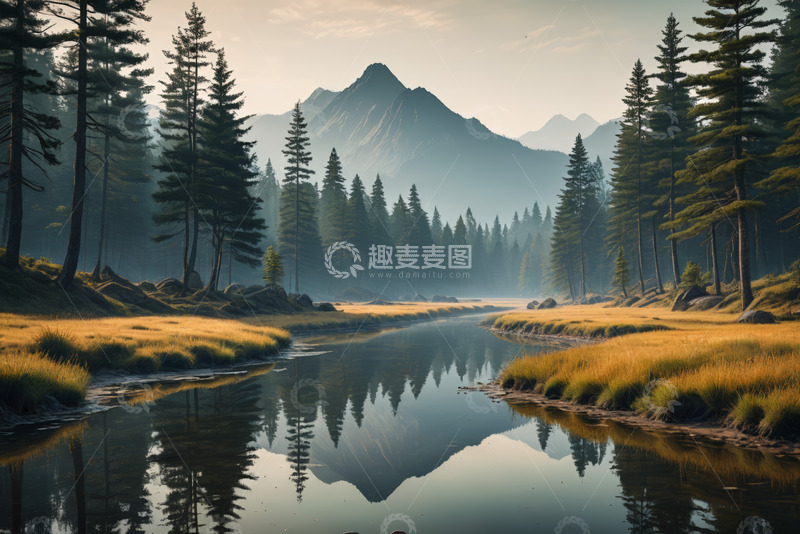 高清大图下载【趣麦麦图】山林间宁静的河流自然风光