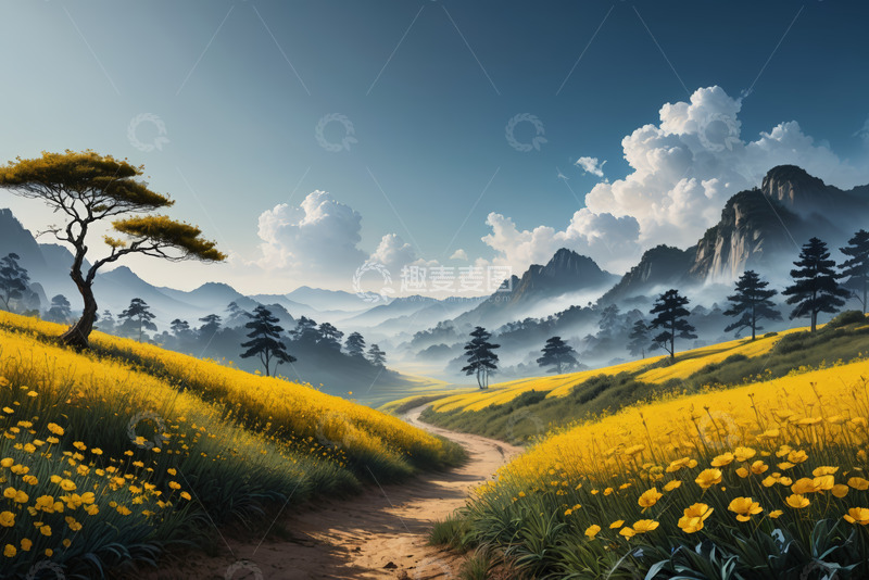 高清大图下载【趣麦麦图】山间黄花小径自然风光