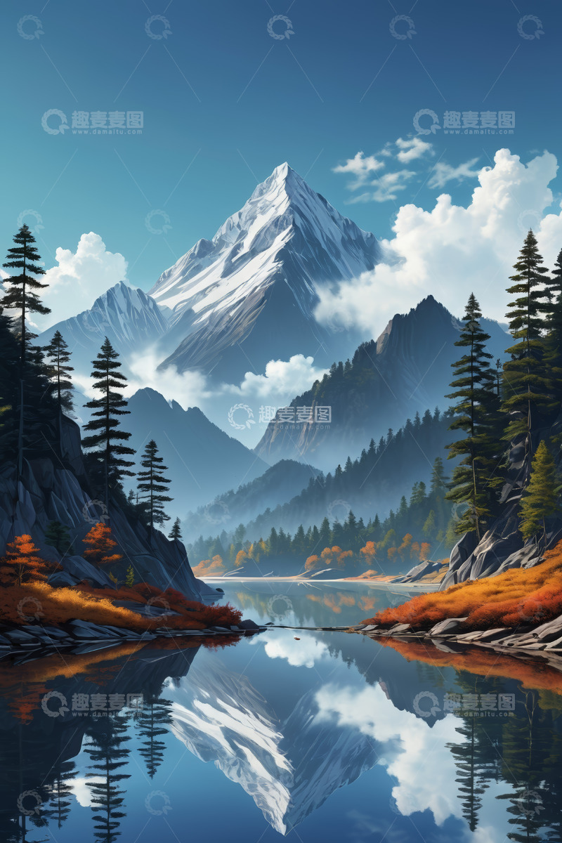 高清大图下载【趣麦麦图】雪山湖泊自然风光