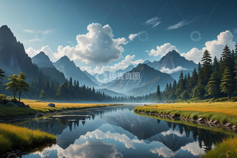 高清大图下载【趣麦麦图】山间河流森林自然风光