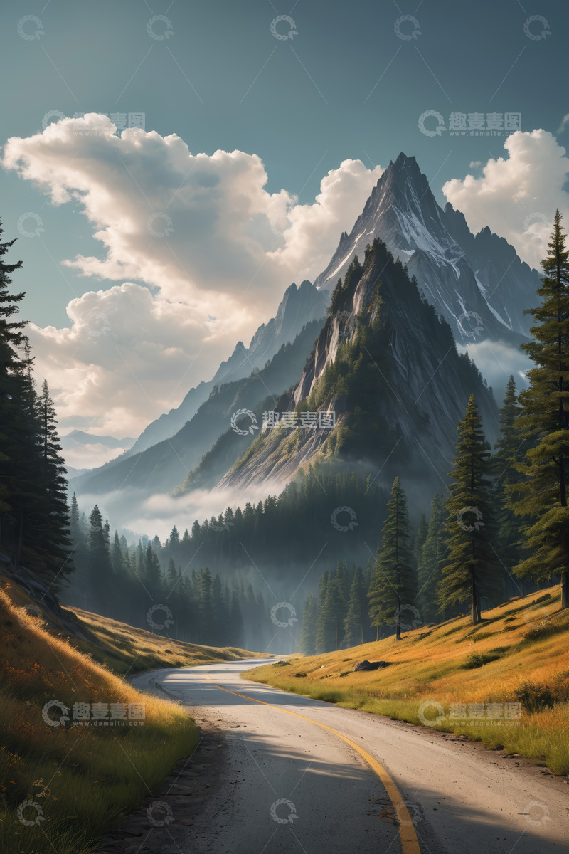 高清大图下载【趣麦麦图】山间公路旁的壮美自然风光