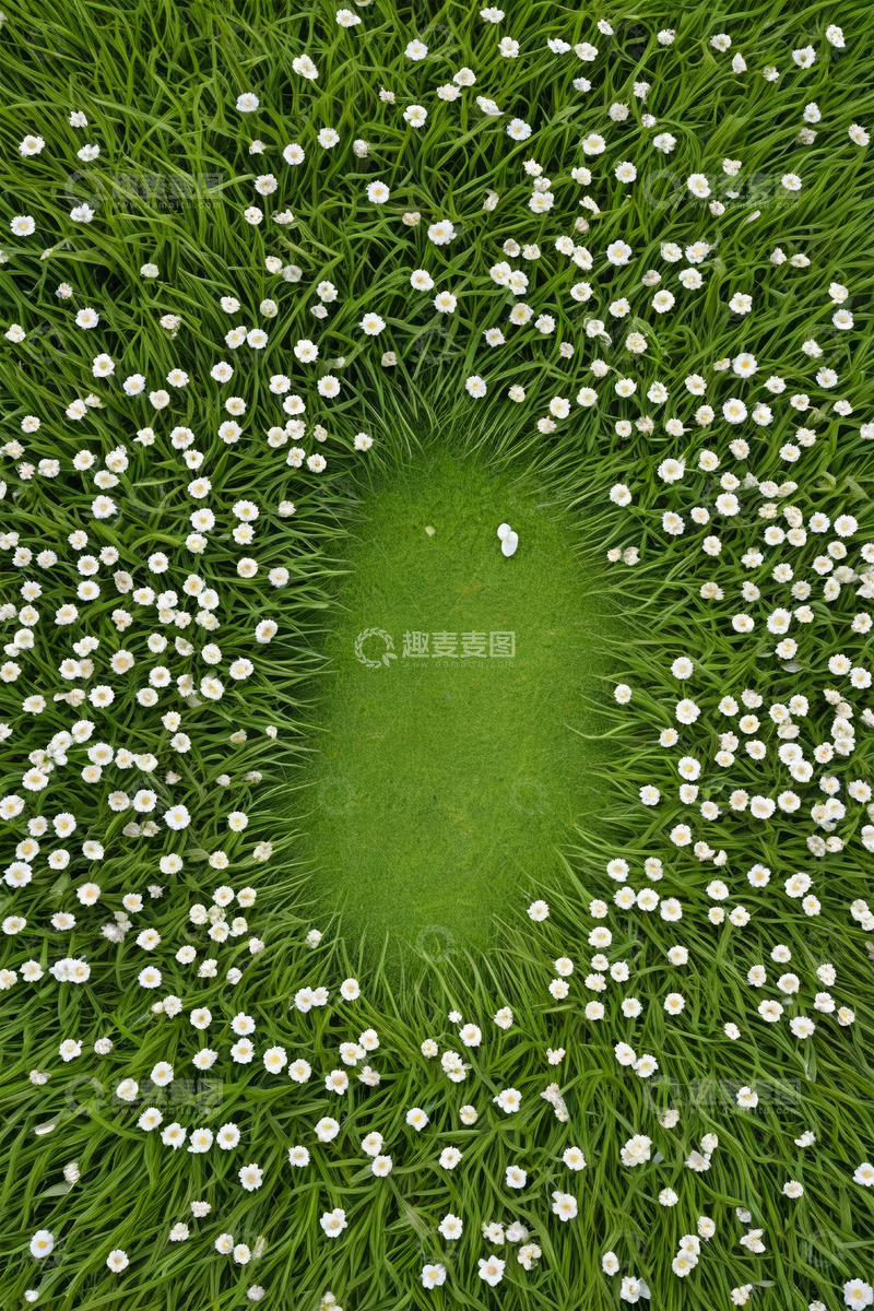 高清大图下载【趣麦麦图】俯拍草地与白色小花