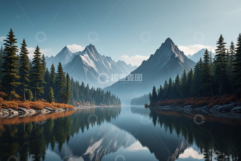 高清大图下载【趣麦麦图】山林间平静的湖泊风景