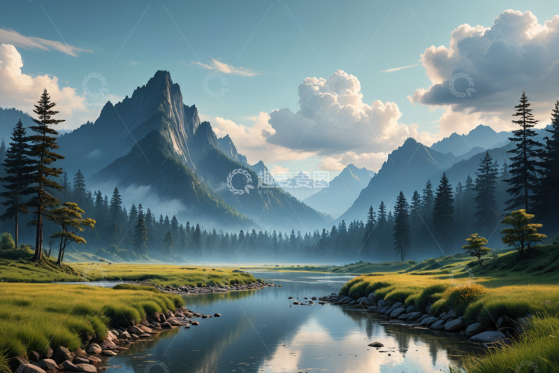 高清大图下载【趣麦麦图】山间河流森林自然风光