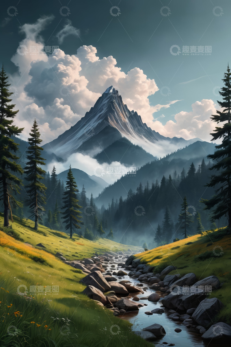 高清大图下载【趣麦麦图】山间森林溪流自然风光