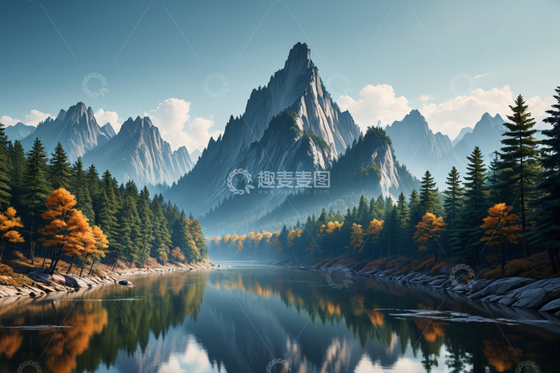 高清大图下载【趣麦麦图】山水森林自然风光全景