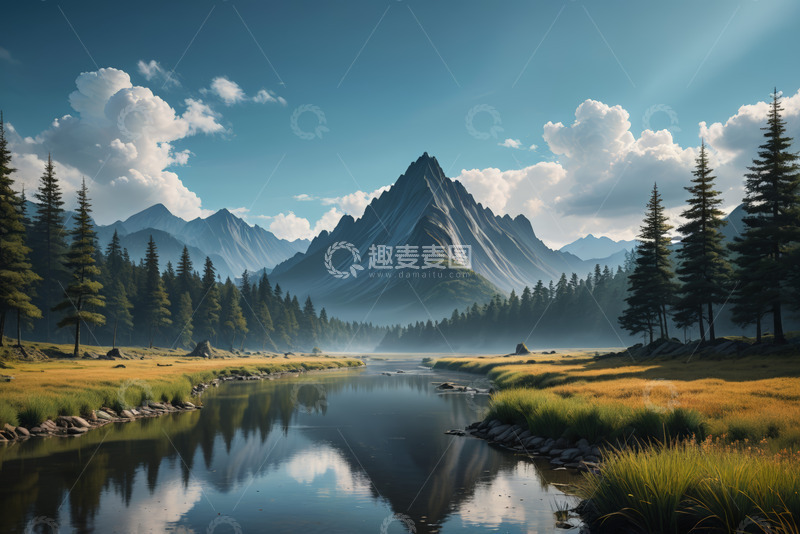 高清大图下载【趣麦麦图】山间河流森林自然风光