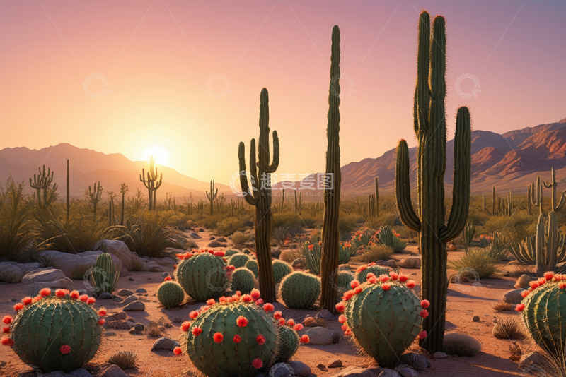 高清大图下载【趣麦麦图】沙漠仙人掌日出自然景观