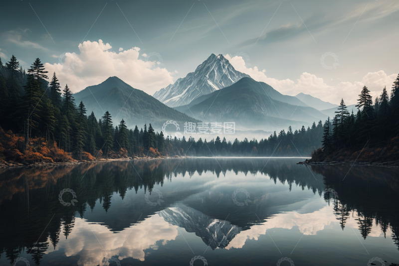 高清大图下载【趣麦麦图】山林湖泊与远山自然风光