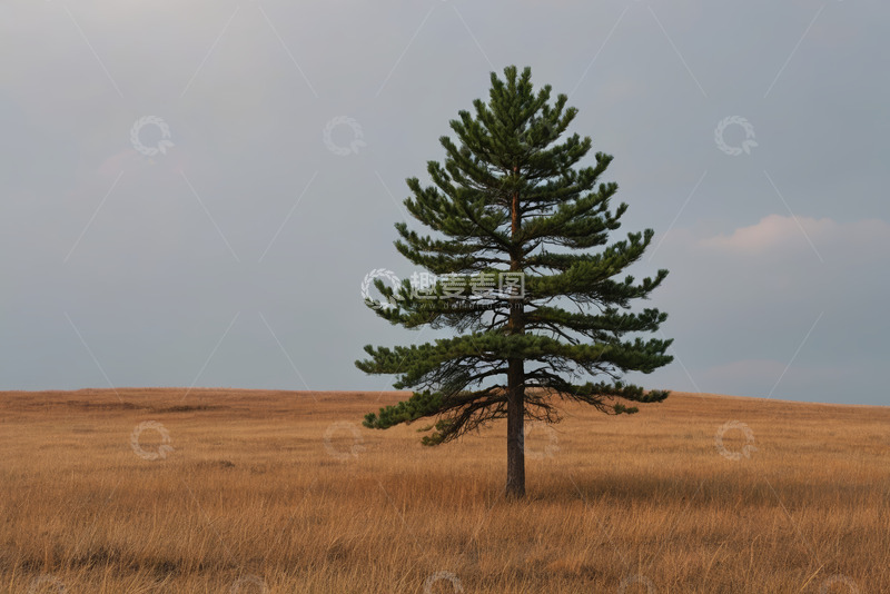 高清大图下载【趣麦麦图】旷野中独立的松树