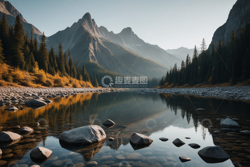 高清大图下载【趣麦麦图】山林间宁静的湖泊自然风光