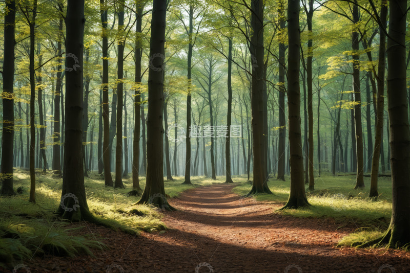 高清大图下载【趣麦麦图】阳光照耀下的森林小径