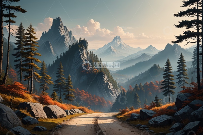 高清大图下载【趣麦麦图】山间森林中的泥土路风景