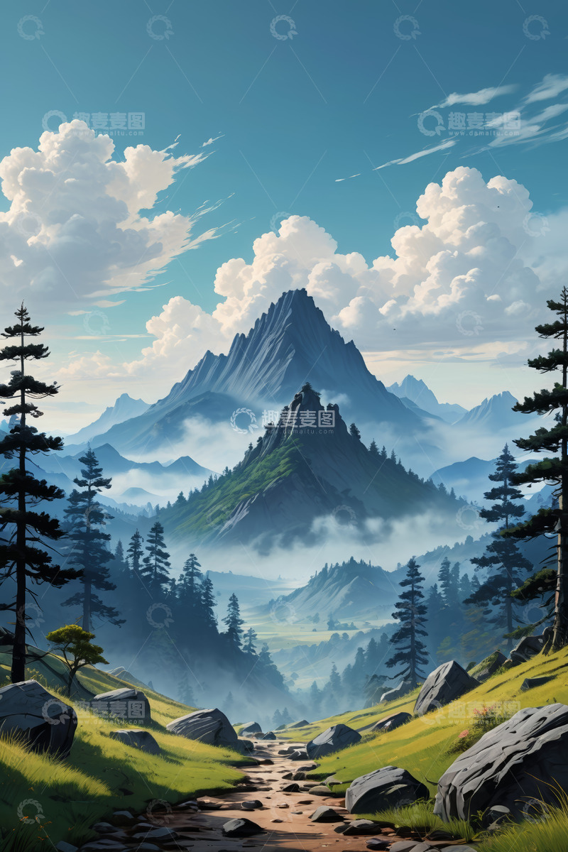 高清大图下载【趣麦麦图】山间云雾缭绕的自然风光