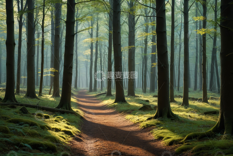 高清大图下载【趣麦麦图】阳光洒落的森林小径