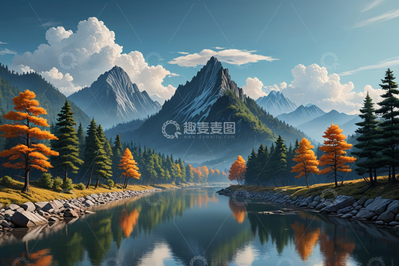 高清大图下载【趣麦麦图】山林间宁静河流自然风光