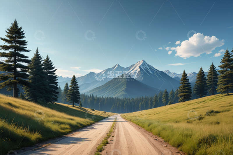 高清大图下载【趣麦麦图】山间草原的泥土道路风景