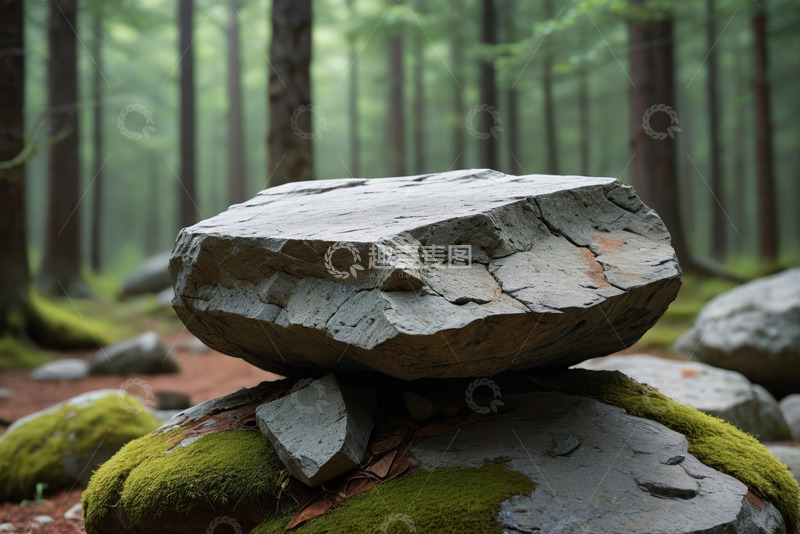 高清大图下载【趣麦麦图】森林中堆叠的岩石景观