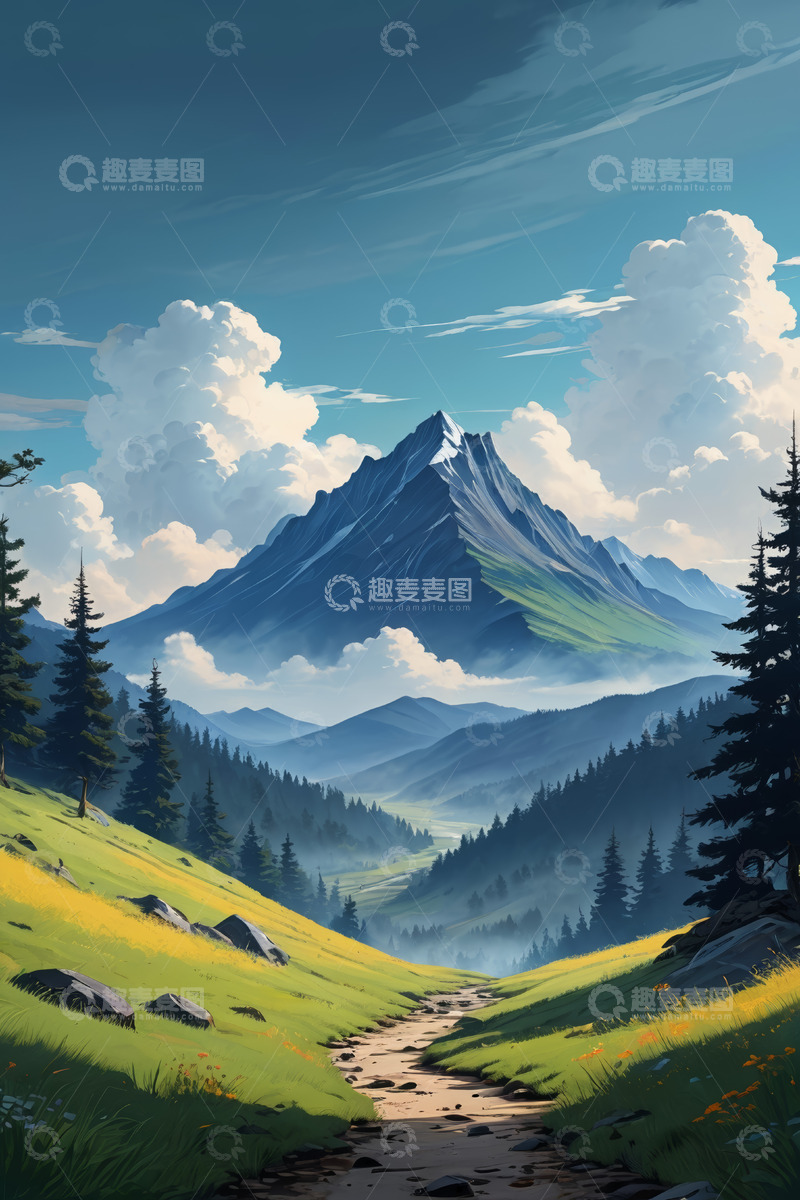 高清大图下载【趣麦麦图】山间森林自然风光全景