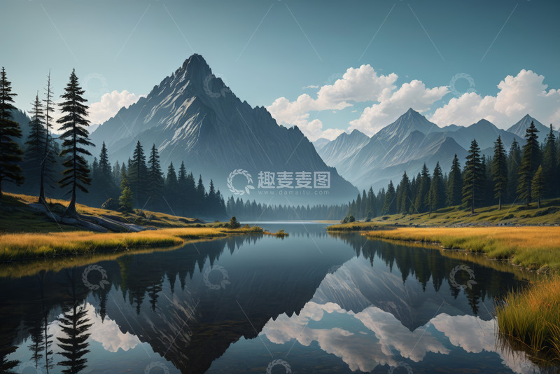 高清大图下载【趣麦麦图】山间湖泊自然风光全景