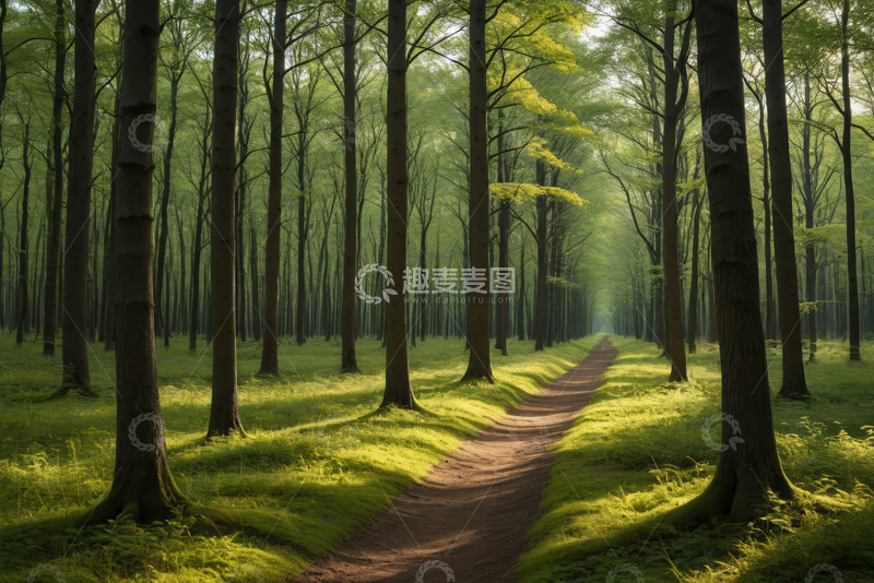 高清大图下载【趣麦麦图】阳光照耀下的林间小道