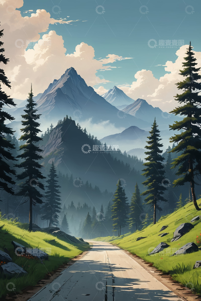 高清大图下载【趣麦麦图】山间公路与森林山脉风景