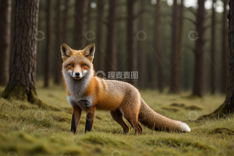 高清大图下载【趣麦麦图】森林中站立的红狐狸