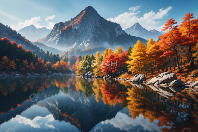 高清大图下载【趣麦麦图】秋日山林湖泊自然风光