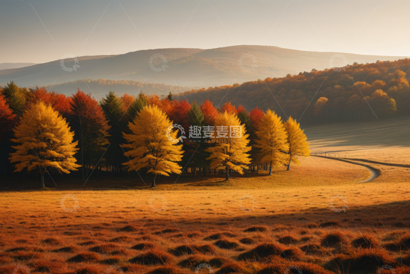 高清大图下载【趣麦麦图】秋日原野树林风景