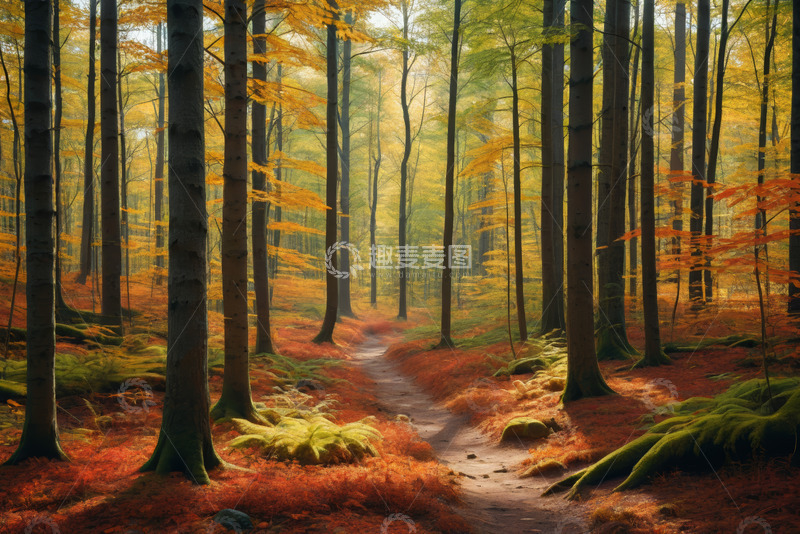 高清大图下载【趣麦麦图】秋日森林中的蜿蜒小径