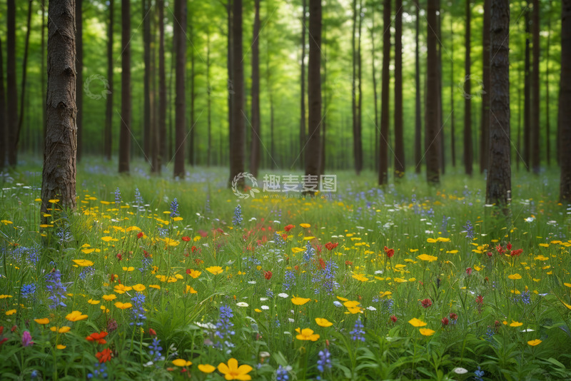 高清大图下载【趣麦麦图】森林中盛开的多彩野花