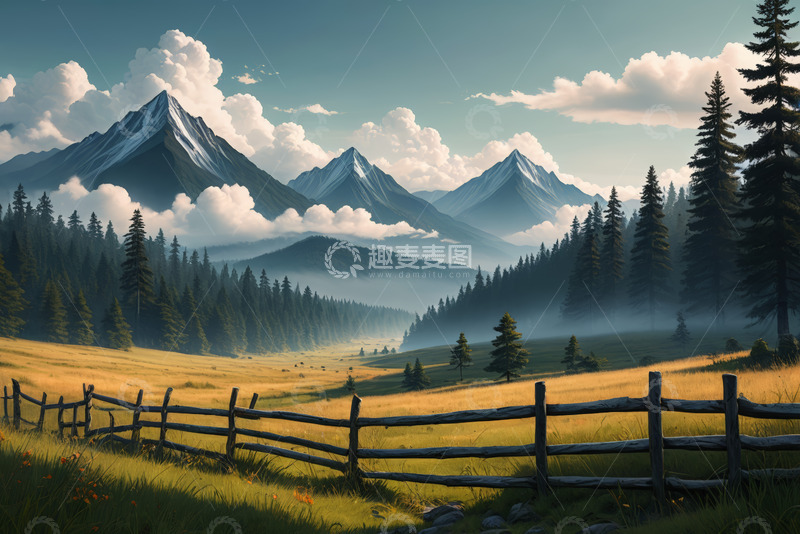 高清大图下载【趣麦麦图】山间草地森林风景