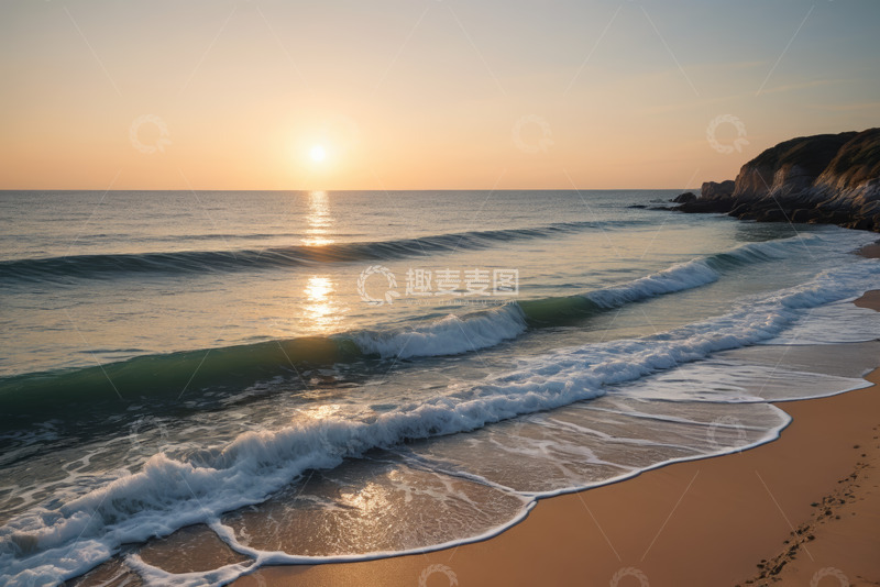 高清大图下载【趣麦麦图】海滩日落海浪风景