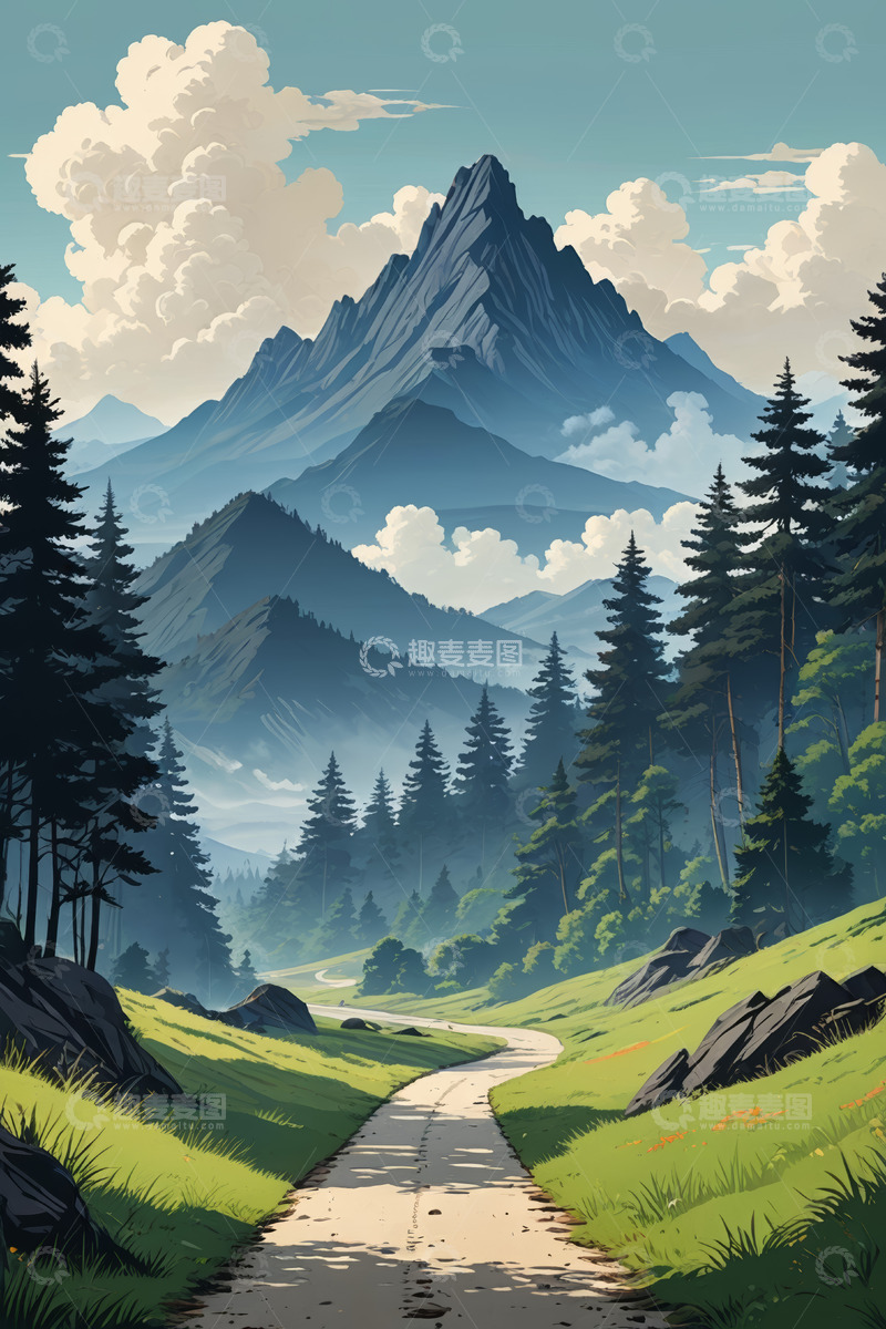 高清大图下载【趣麦麦图】山间森林中的蜿蜒小路