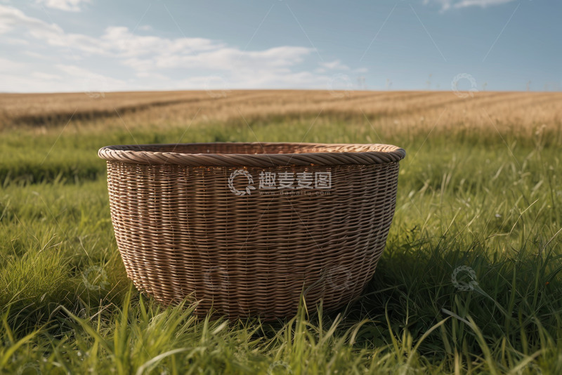 高清大图下载【趣麦麦图】草地上的编织篮子