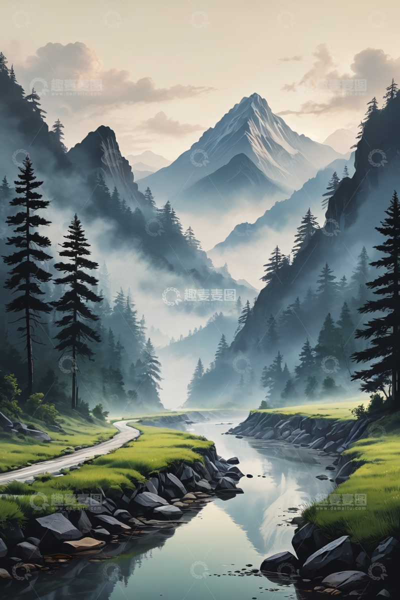 高清大图下载【趣麦麦图】山间森林河流自然风光