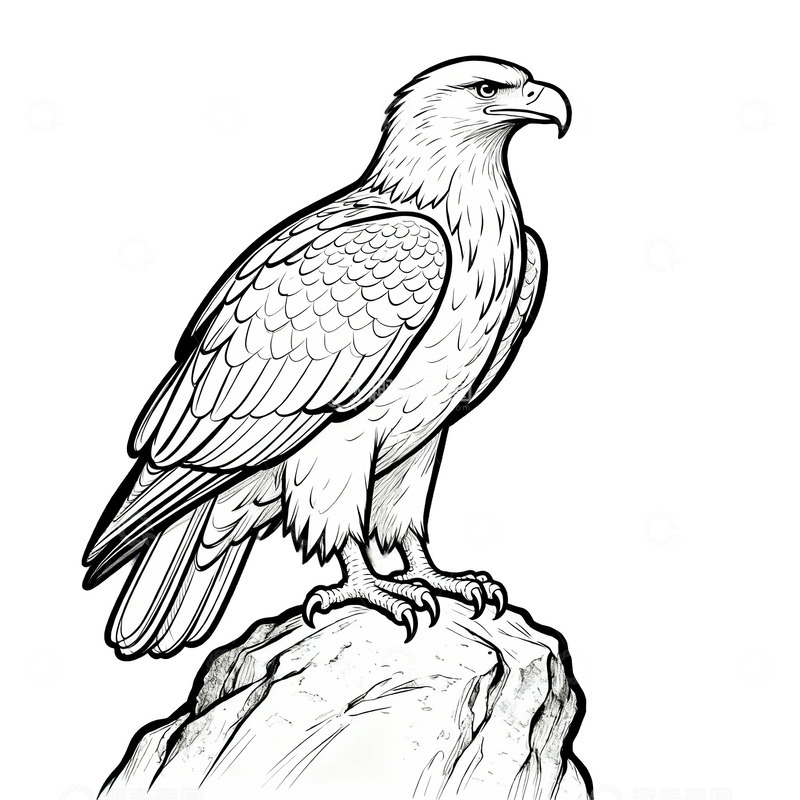 高清大图下载【趣麦麦图】黑白鹰插画野生动物素描素材