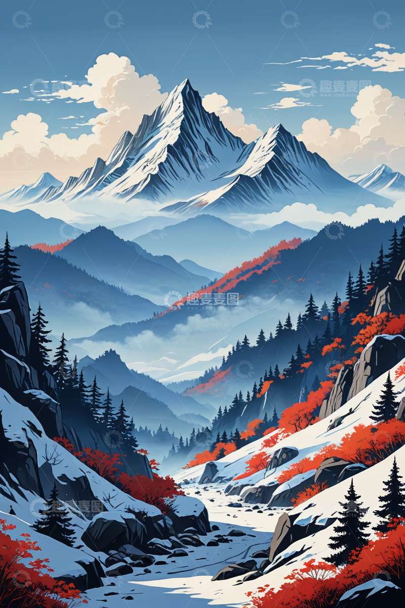 高清大图下载【趣麦麦图】雪山森林自然景观