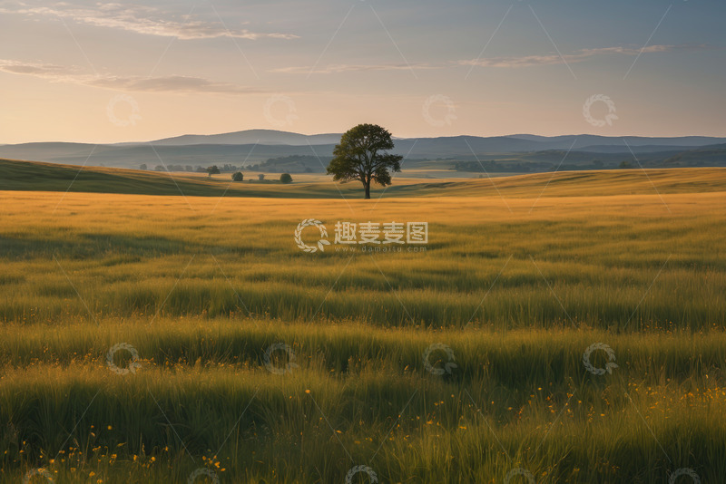 高清大图下载【趣麦麦图】原野中独立树木的自然风景