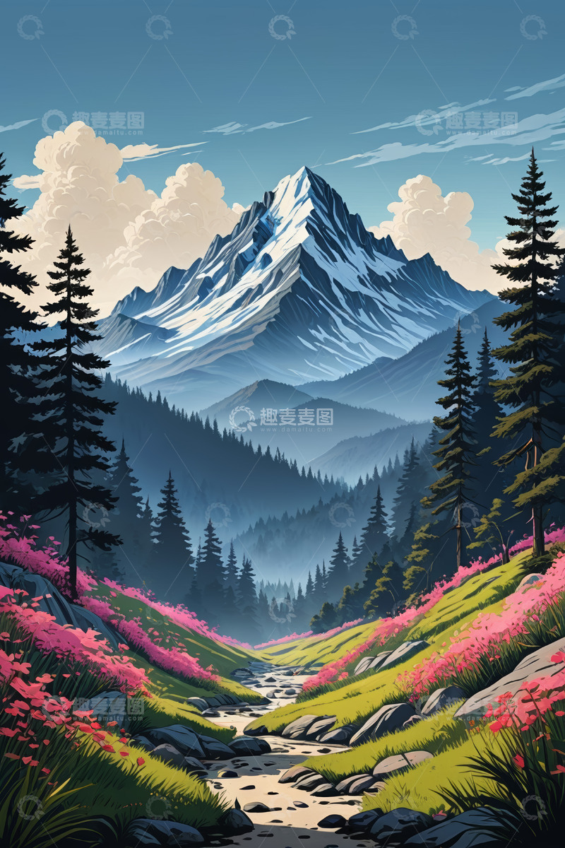 高清大图下载【趣麦麦图】山间森林溪流自然风光