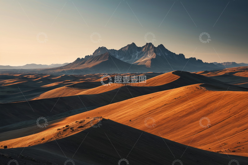 高清大图下载【趣麦麦图】沙漠远景与远处山脉景观