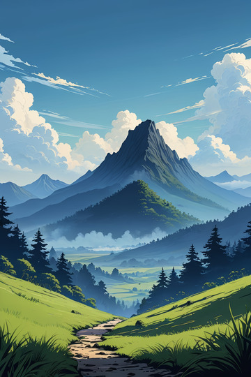 山间草地森林远景