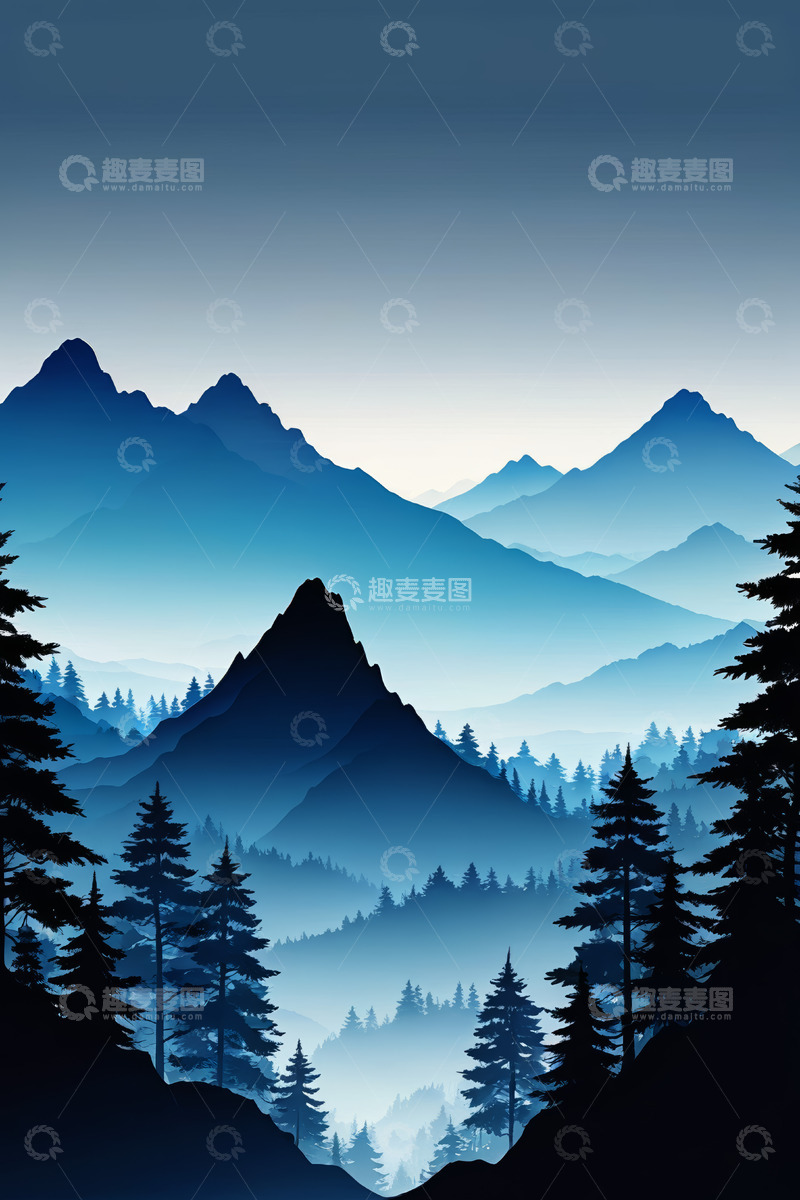 高清大图下载【趣麦麦图】蓝调山林景观
