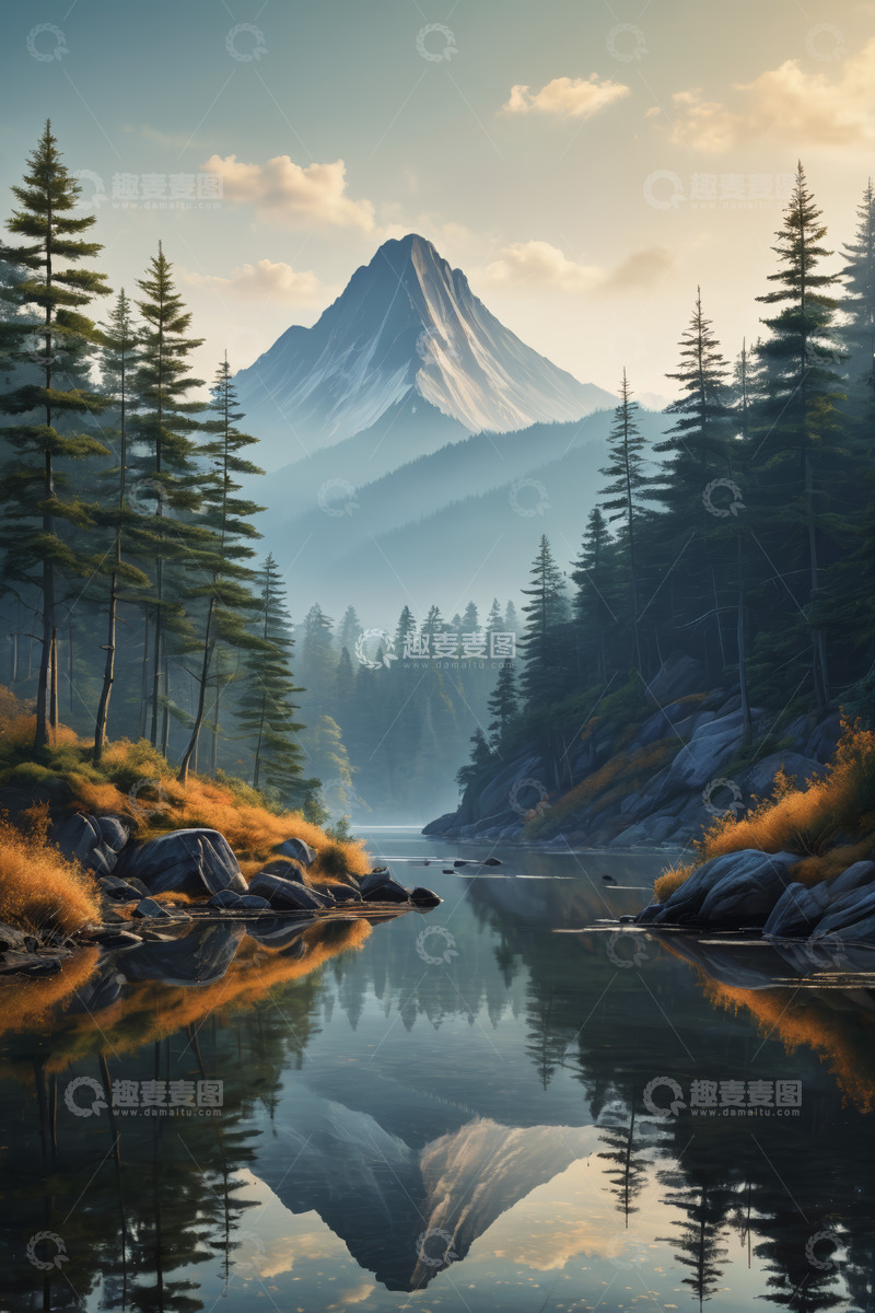 高清大图下载【趣麦麦图】山林湖泊自然风光全景